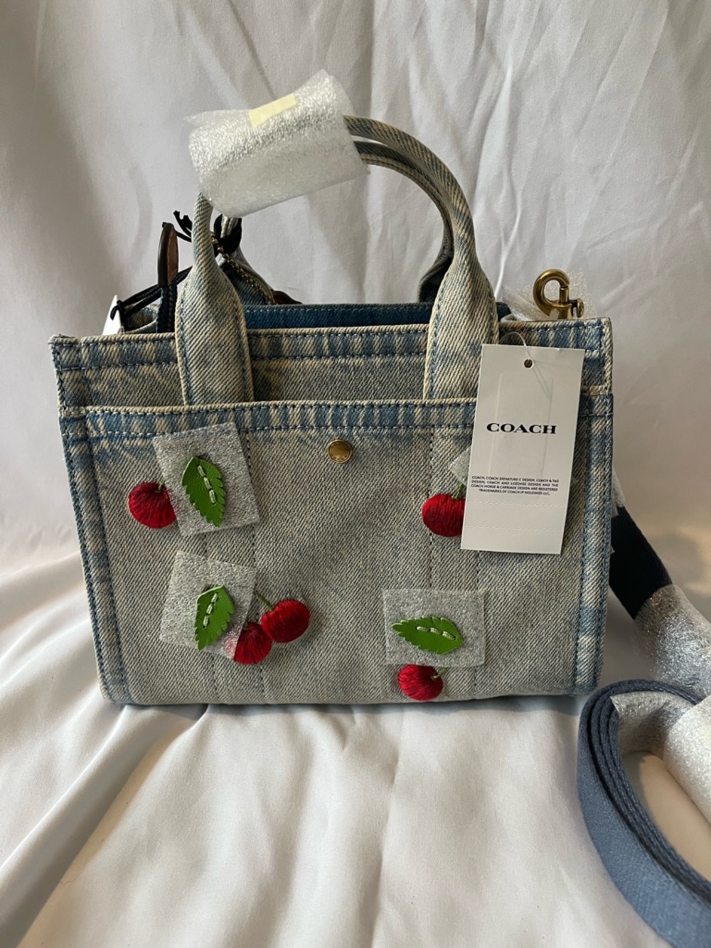 Coach New York Denim Mini Tote with Cherry Appliqués - Light Blue - Picture 2 of 3